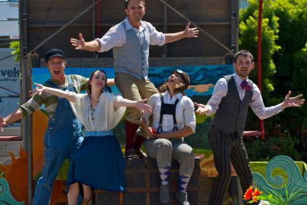 The Peripatetic Players introducing AESOP AMUCK at Noe Valley Town Square, August 2016. Photo by Tim Guydish.