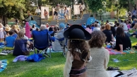 A small pirate looks toward the Good Ship Peripatetic during "Shiver We Timbers" at Lincoln Park, Alameda, 2018.